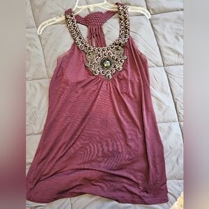 Embellished Purple Halter Tunic Top